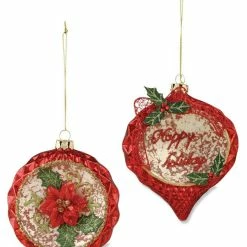 Bethany Lowe Poinsettia Glass Ornaments