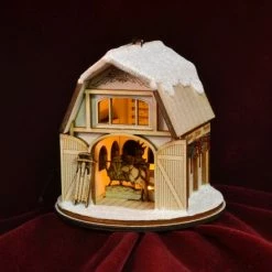 Ginger Cottages Santas Reindeer Barn Balsa Wood Ornament Christmas