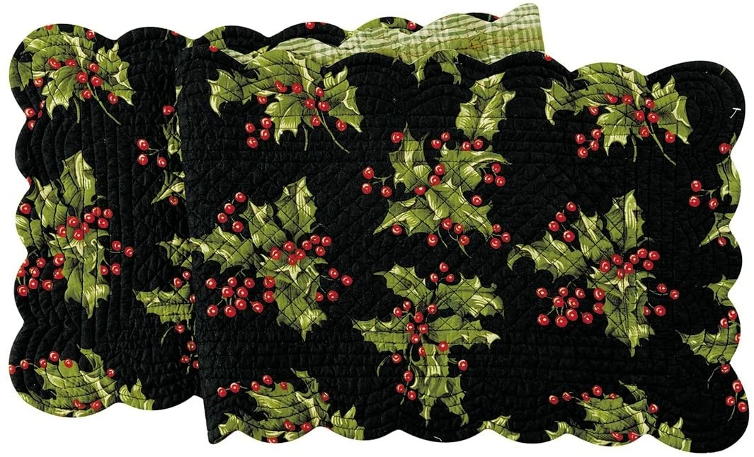 TheHolidayBarn.com April Cornell Quilted Holly Table Runner, Black 3 TheHolidayBarn.com April Cornell Quilted Holly Table Runner, Black