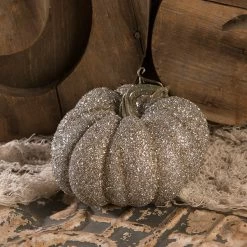 Bethany Lowe Glass Glittered Pumpkin, 4"