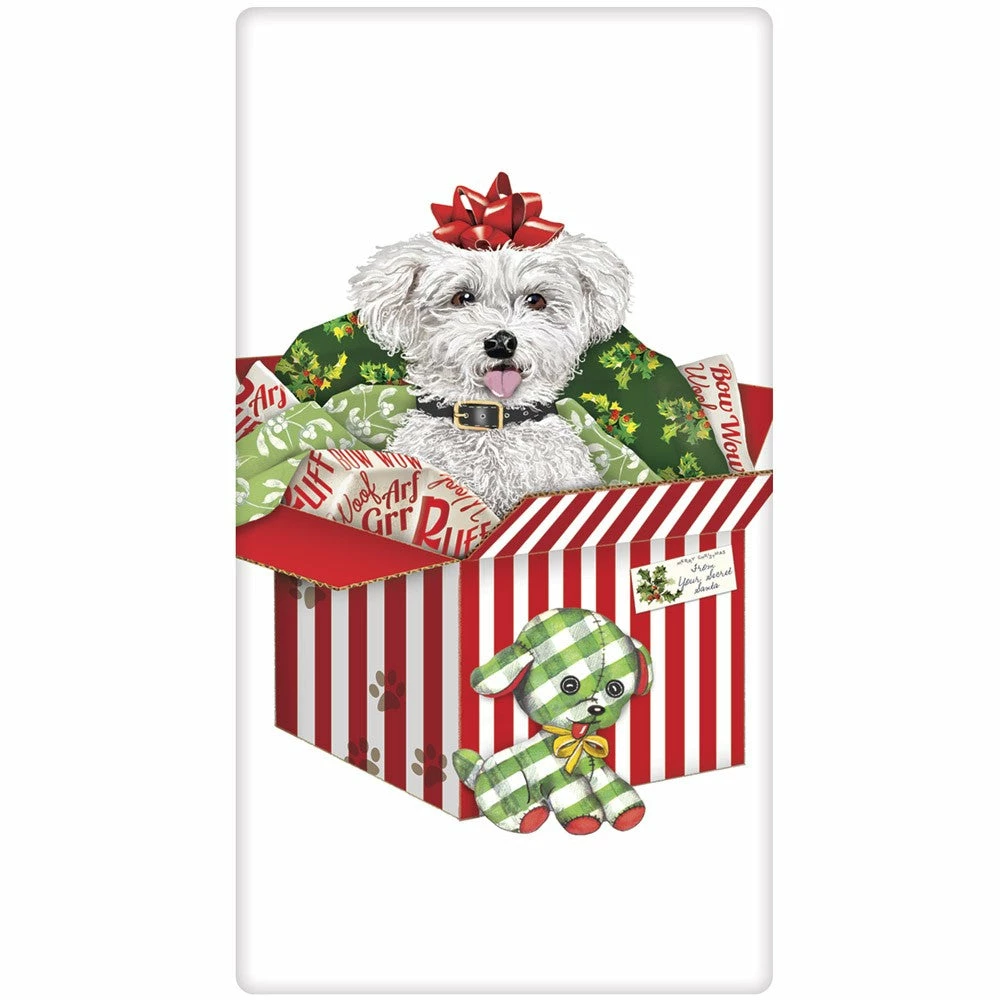 Mary Lake-Thompson Bichon Frise Christmas Surprise Flour Sack Towel 3 Mary Lake-Thompson Bichon Frise Christmas Surprise Flour Sack Towel