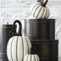 TheHolidayBarn.com Black & White Striped Pumpkins New!