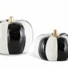 K&K Interiors Black & White Striped Pumpkins With Gold Stems New!