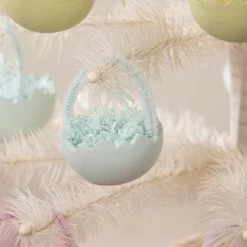 Bethany Lowe Blue Cracked Egg Basket Ornaments, Set Of 6 New!