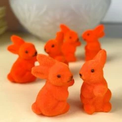 TheHolidayBarn.com Bright Orange Flocked Bunny Rabbits, Small New!