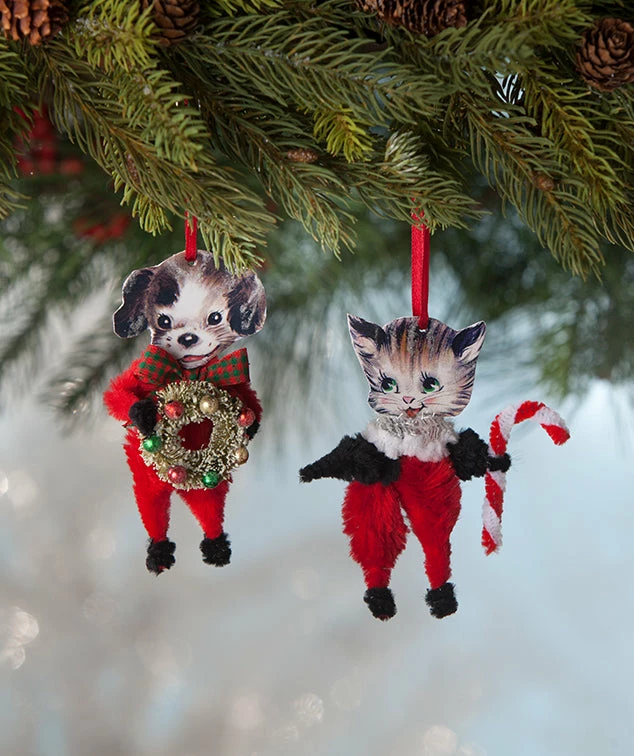 Bethany Lowe Chenille Cat & Dog Ornaments