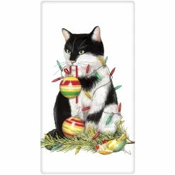 Mary Lake-Thompson Kitchen Christmas Tree Mischief Cat Flour Sack Towel