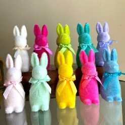 TheHolidayBarn.com New! Pop Of Color Flocked Bunny Rabbits, 6"