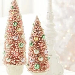 Raz Coral Pink Bottle Brush Trees In Urns New!