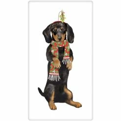 Mary Lake-Thompson Dachshund Mistletoe Kisses Flour Sack Towel