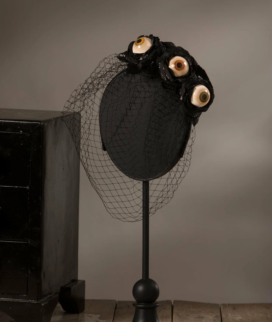 Bethany Lowe Black Rose Eyeball Headband With Veil 3 Bethany Lowe Black Rose Eyeball Headband With Veil