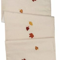 Primitives By Kathy New! Embroidered Fall Leaves Linen Table Runner
