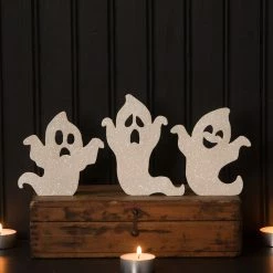 Bethany Lowe Ghoulish Ghost Silhouettes With White Glitter New!