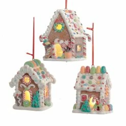 Kurt Adler New! Gingerbread Candy Cottage Ornaments