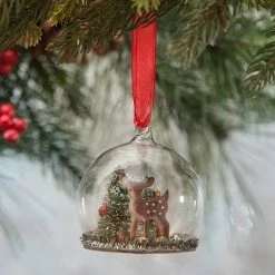 Bethany Lowe Christmas Deer In Glass Globe Ornament