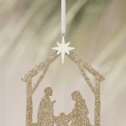 Bethany Lowe New! Gold Glittered Nativity Silhouette Ornament