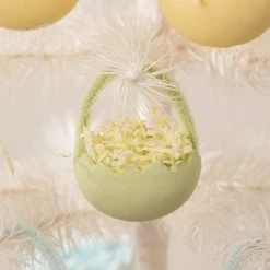 Bethany Lowe New! Green Cracked Egg Basket Ornaments, Set Of 6