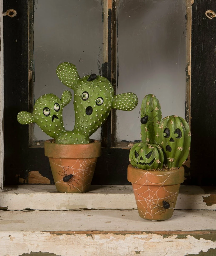 Bethany Lowe Potted Ghostly Cacti New! 4 Bethany Lowe Potted Ghostly Cacti New!