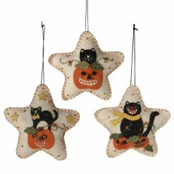 Bethany Lowe Halloween Kitty Cat Felt Star Ornaments New!