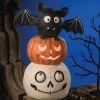 TheHolidayBarn.com Halloween Totem Pole With Skull, Pumpkin & Bat New!