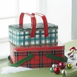 Raz Holiday Plaid Picnic Tins