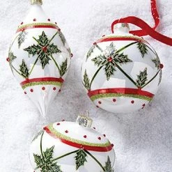 Raz Jeweled Holly Glass Ornaments, Set Of 6