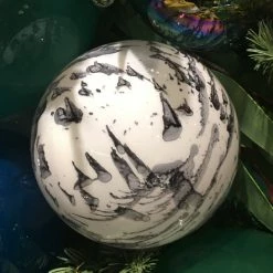 Winward Jim Marvin White & Grey Marble Glass Ball Ornaments New!