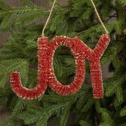 Ragon House Joy Ornament / Sign, Antique Red Bottle Brush New!