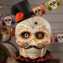 Bethany Lowe Large Day Of The Dead Skull, Paper Mache