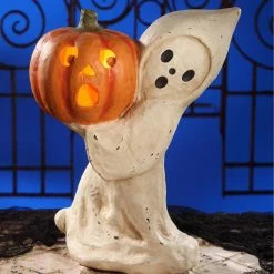 Bethany Lowe Large Ghost With Pumpkin - Paper Mache
