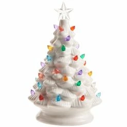 Raz Retro White Ceramic Christmas Tree With Multi Color Lights