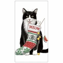 Mary Lake-Thompson Mischievous Christmas Kitty Flour Sack Towel