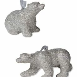 Bethany Lowe Platinum Glitter Polar Bear Ornaments