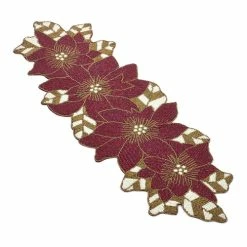 Saro Gold & Red Beaded Poinsettia Runner