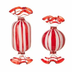 Raz Red & White Striped Candy Glass Ornaments