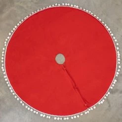 Ragon House Red Tree Skirt With White Pom Poms, 50"