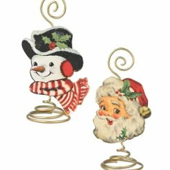 Bethany Lowe Retro Christmas Placecard Holders, Santa & Snowman