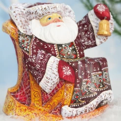 The Holiday Barn Christmas Santa In Rocking Chair, Hand Carved Wood