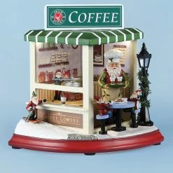 The Holiday Barn Santa's Coffee Shop Music Box