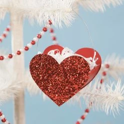 Bethany Lowe New! Tin Glitter Heart Bucket Mini Ornament