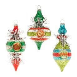 Raz New! Retro Tinsel Finial Stripe Ornaments