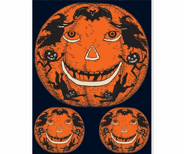 Beistle Vintage Jack-O-Lantern Peel 'N Place Decals Beistle Vintage Halloween 3 Beistle Vintage Jack-O-Lantern Peel 'N Place Decals Beistle Vintage Halloween