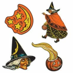 Beistle Beistle Vintage Halloween Witch, Moon & Pumpkin Cutouts