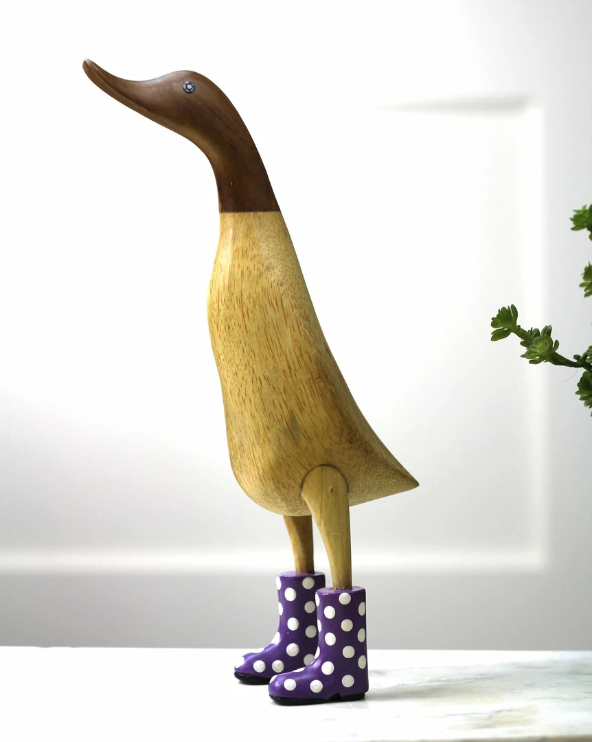 Dcuk New! Wooden Duck With Purple Welly Boots, Large 3 Dcuk New! Wooden Duck With Purple Welly Boots, Large