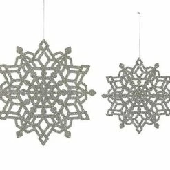 Creative Co-Op Large Silver Glass Glitter Snowflakes