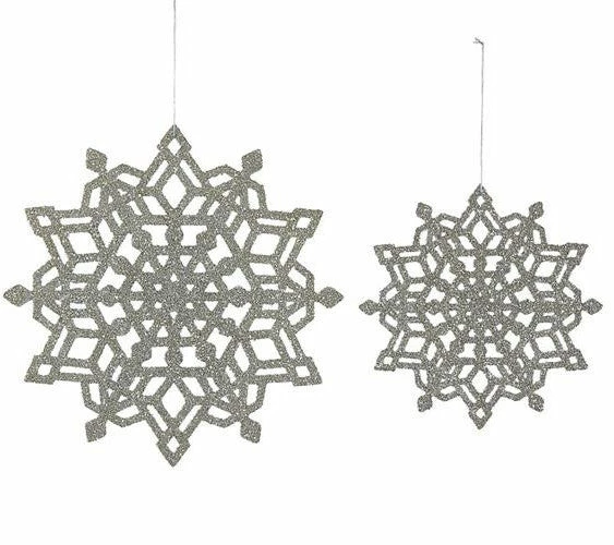 Creative Co-Op Large Silver Glass Glitter Snowflakes 3 Creative Co-Op Large Silver Glass Glitter Snowflakes